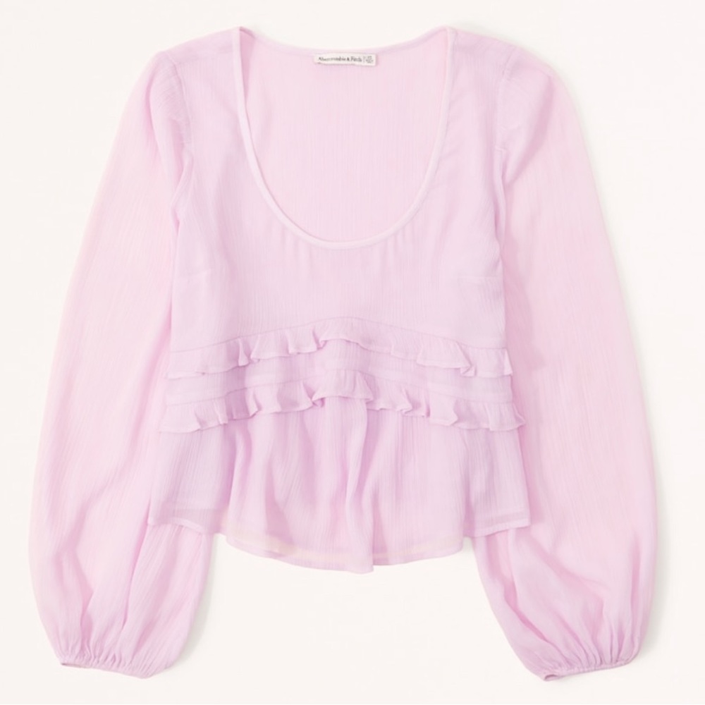 Abercrombie & Fitch Long Sleeve Sheer Ruffle Top